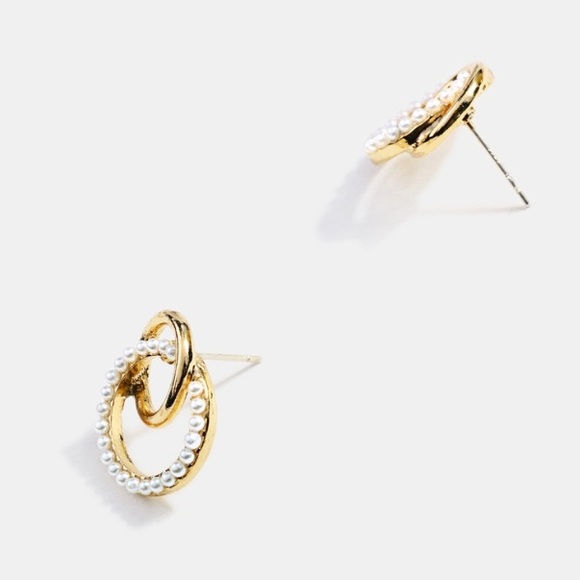 Double rings gold/pearl earrings S925 - Picture 3 of 4